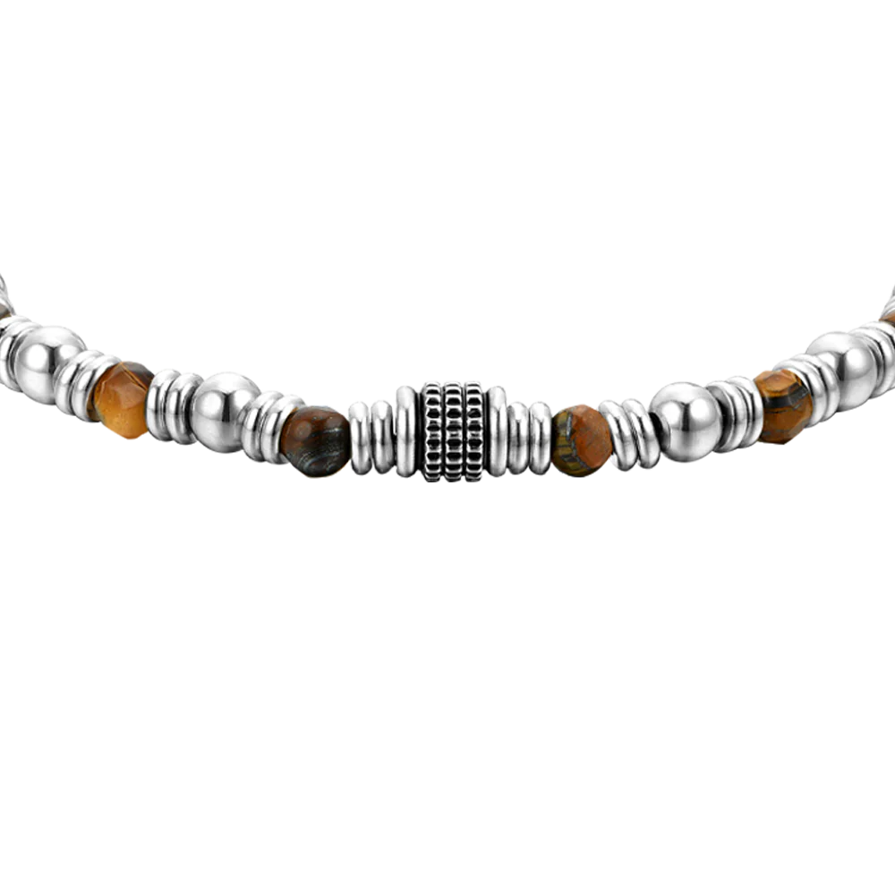 BRACCIALE UOMO IN ACCIAIO PIETRE OCCHIO DI TIGRE - Image 4
