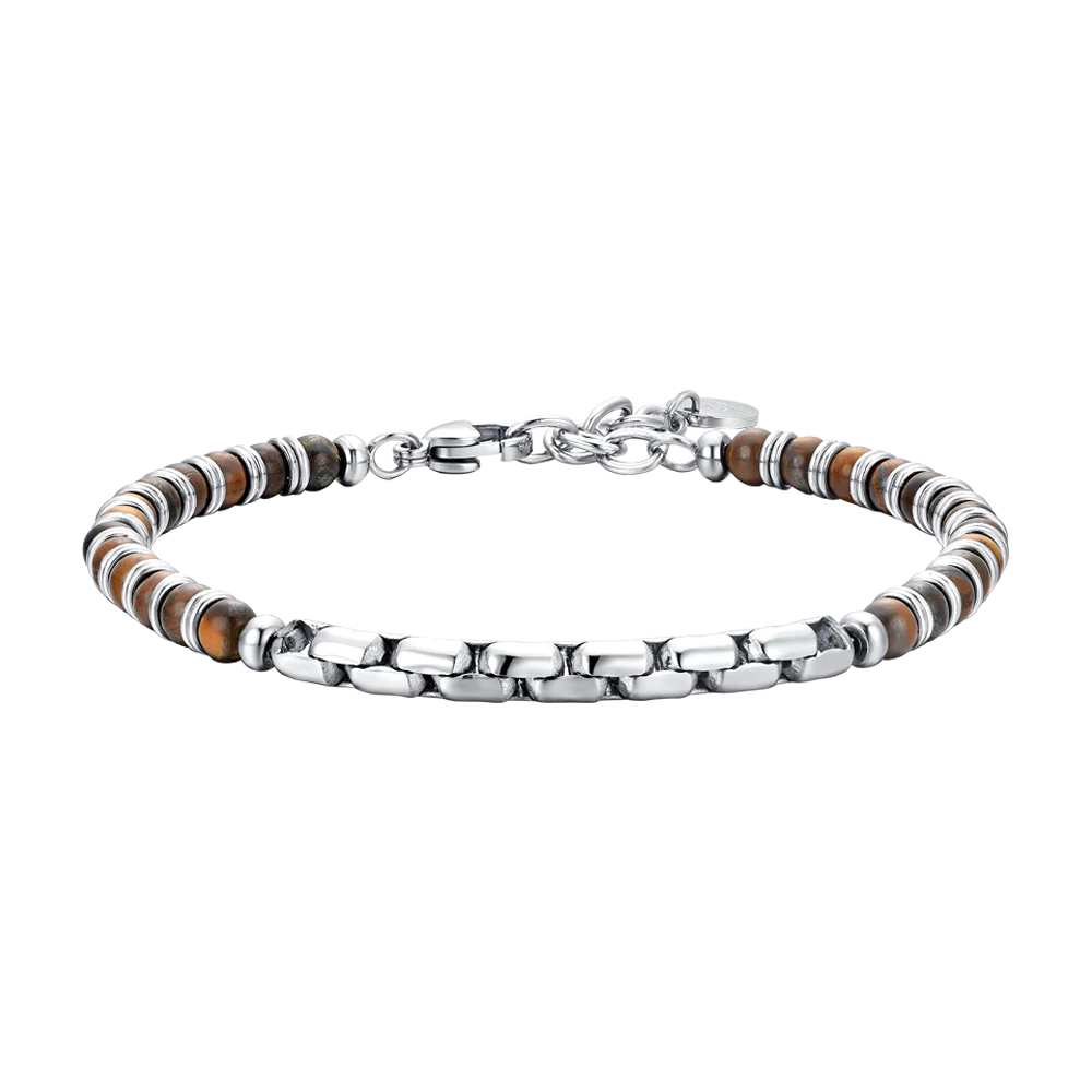 BRACCIALE UOMO IN ACCIAIO PIETRE OCCHIO DI TIGRE