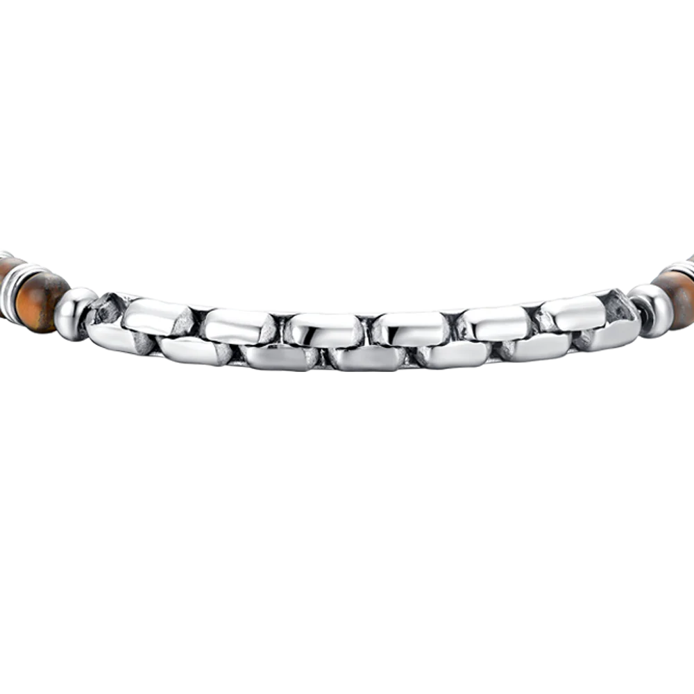 BRACCIALE UOMO IN ACCIAIO PIETRE OCCHIO DI TIGRE - Image 4