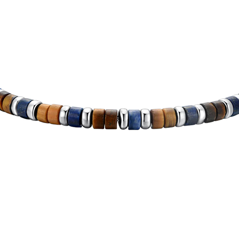 BRACCIALE UOMO IN ACCIAIO PIETRE OCCHIO DI TIGRE E LAPIS - Image 4