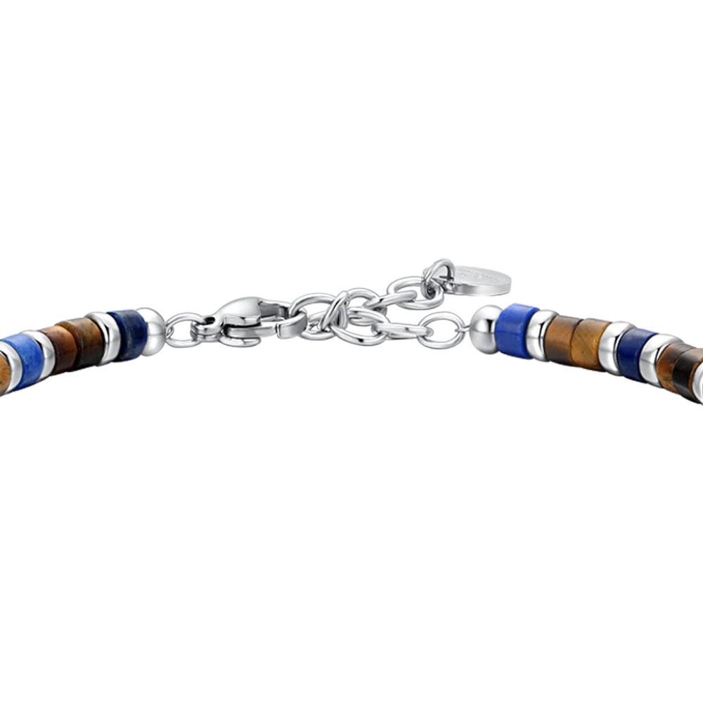 BRACCIALE UOMO IN ACCIAIO PIETRE OCCHIO DI TIGRE E LAPIS - Image 5