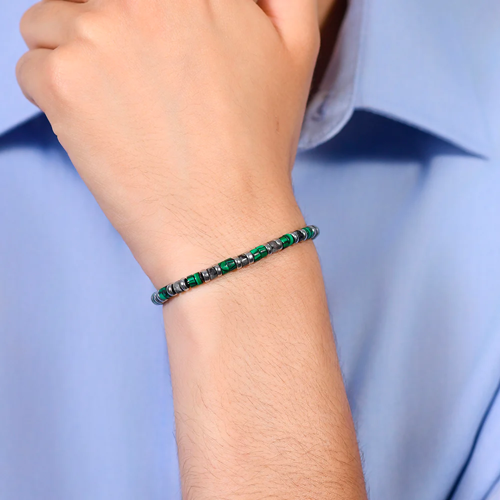 BRACCIALE UOMO IN ACCIAIO PIETRE VERDI E GRIGIE - Image 2