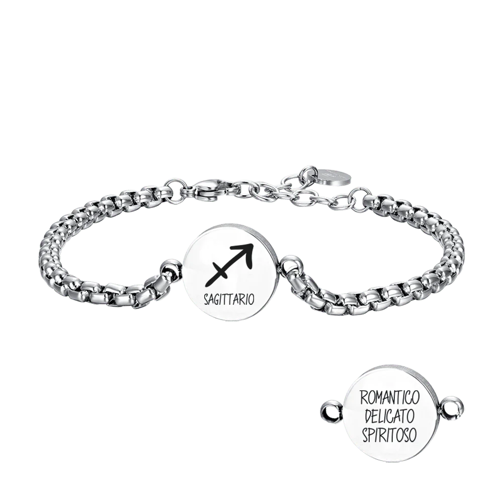 BRACCIALE UOMO IN ACCIAIO SEGNO ZODIACALE SAGITTARIO PIASTRA