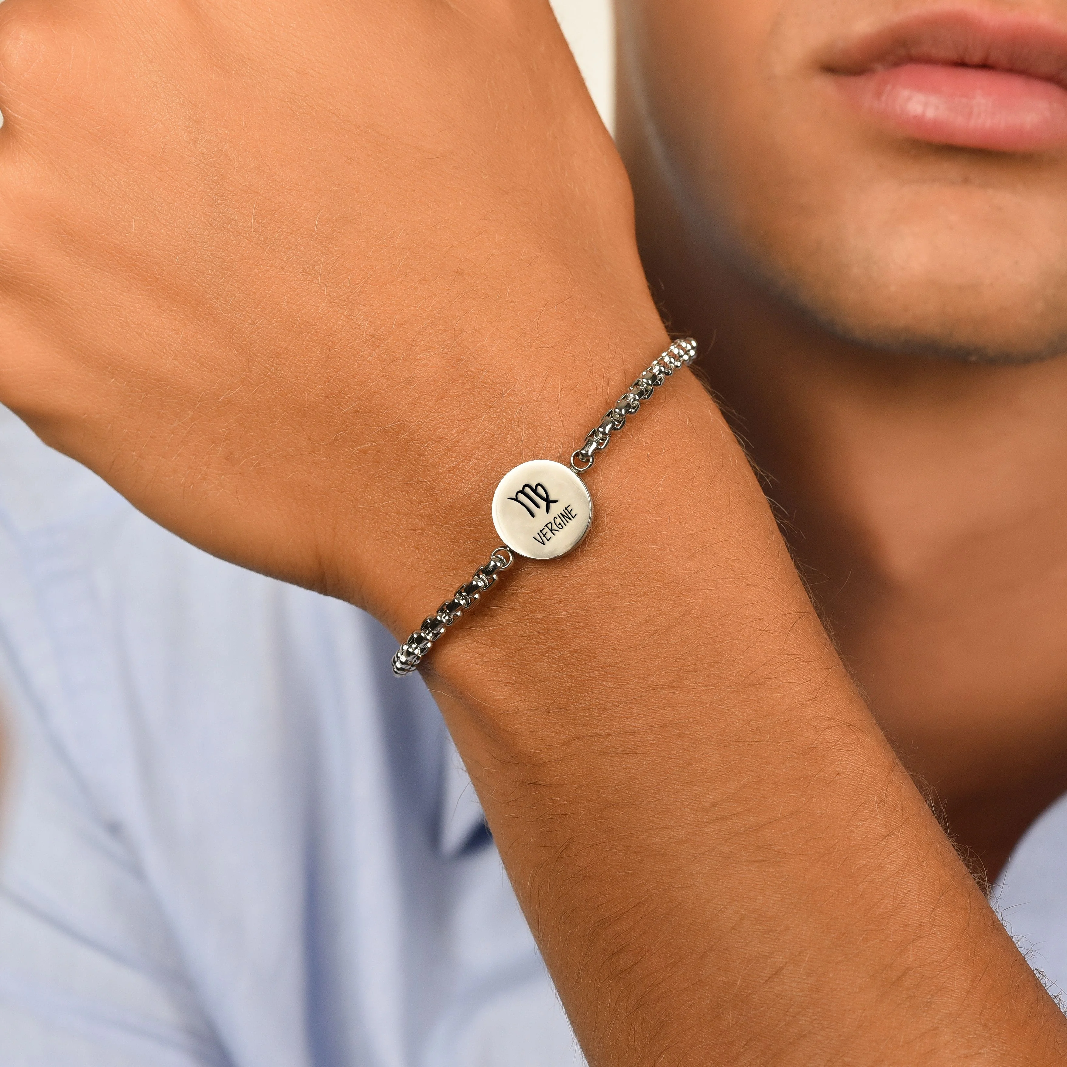 BRACCIALE UOMO IN ACCIAIO SEGNO ZODIACALE VERGINE PIASTRA - Image 2