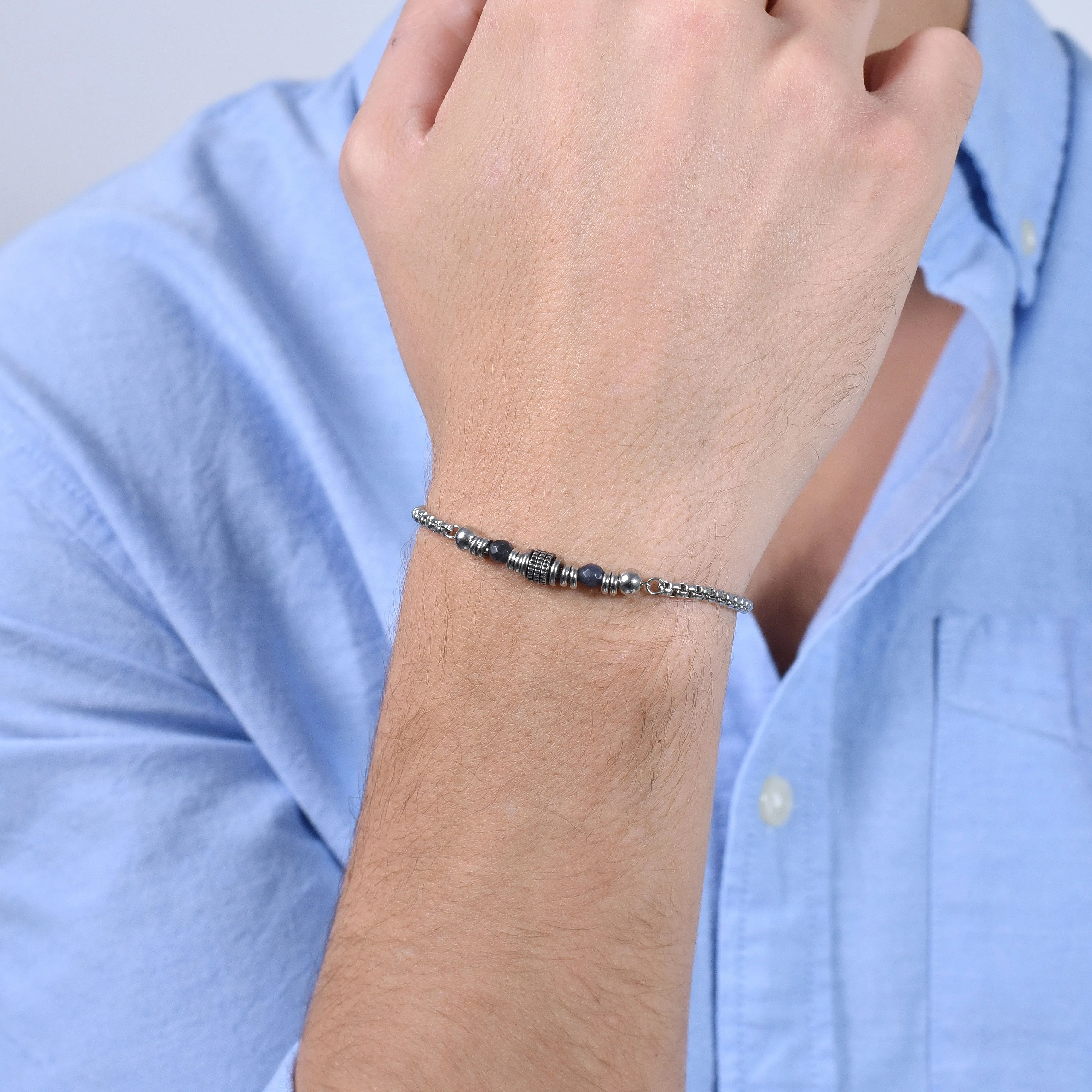 BRACCIALE UOMO IN ACCIAIO SODALITE BLU - Image 2