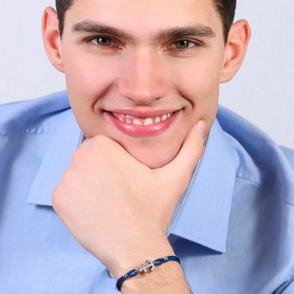 BRACCIALE UOMO IN CORDA BLU E ANCORA - Image 3