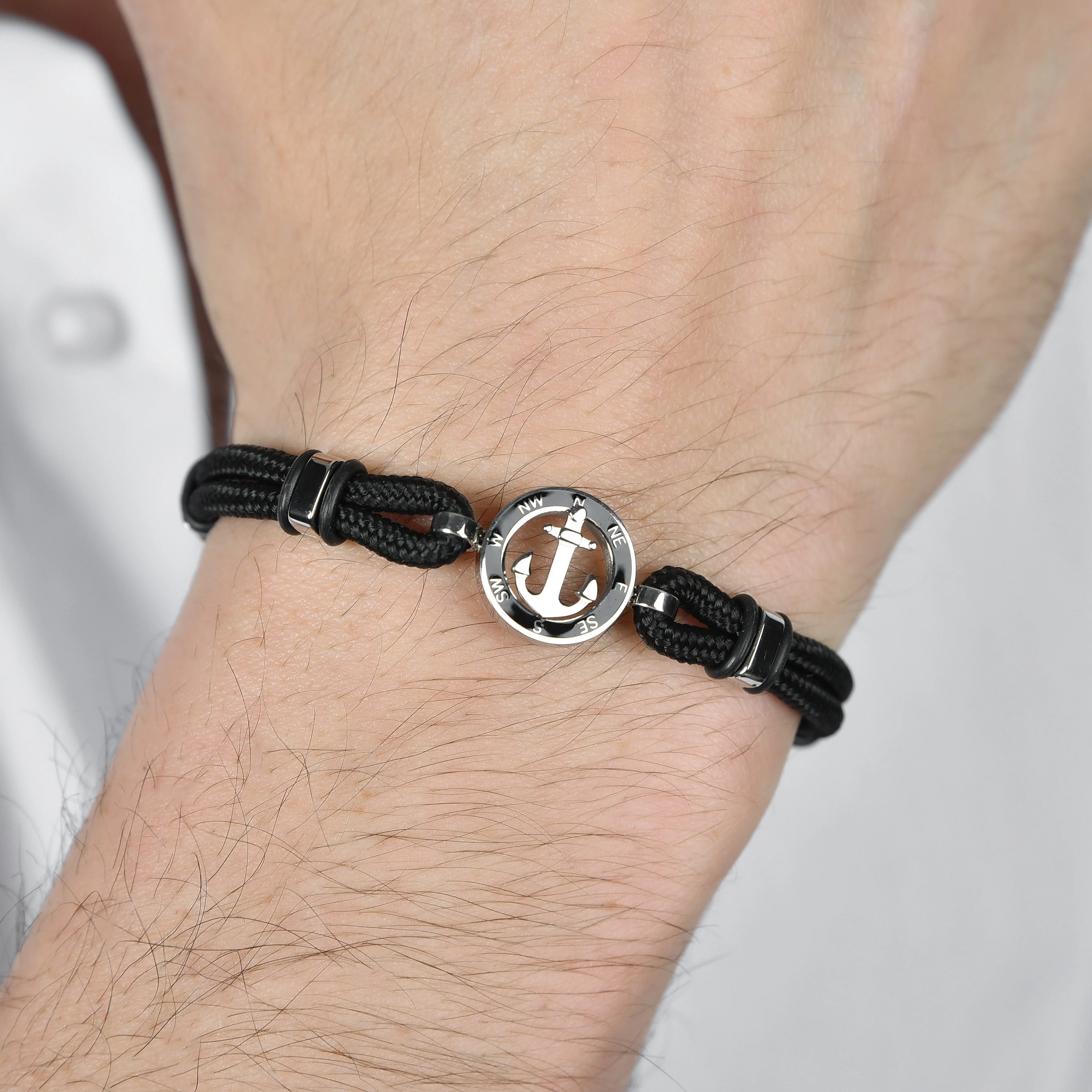 BRACCIALE UOMO IN CORDA NERA CON ANCORA CON SMALTO NERO - Image 2