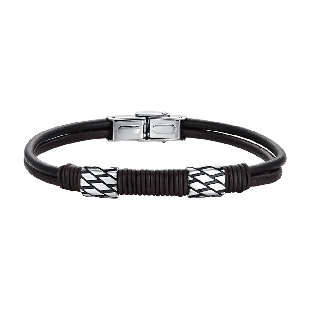 BRACCIALE UOMO IN CUOIO MARRONE CON ELEMENTI IN ACCIAIO