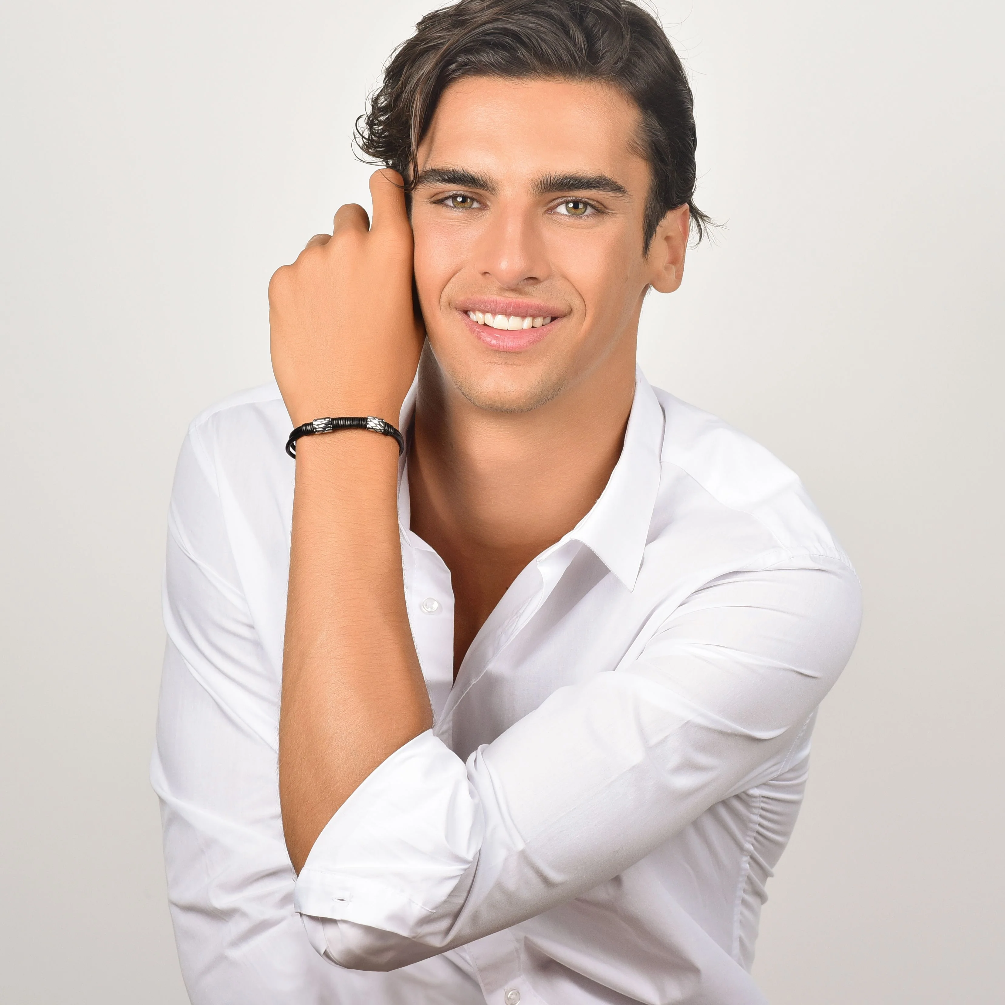 BRACCIALE UOMO IN CUOIO MARRONE CON ELEMENTI IN ACCIAIO - Image 3