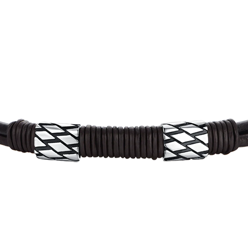 BRACCIALE UOMO IN CUOIO MARRONE CON ELEMENTI IN ACCIAIO - Image 4