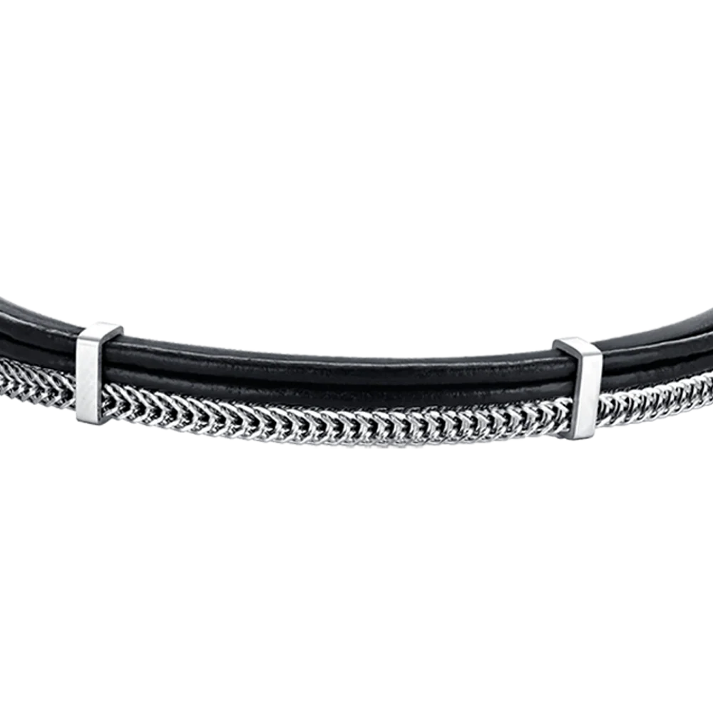 BRACCIALE UOMO IN CUOIO NERO CON ELEMENTI IN ACCIAIO - Image 4