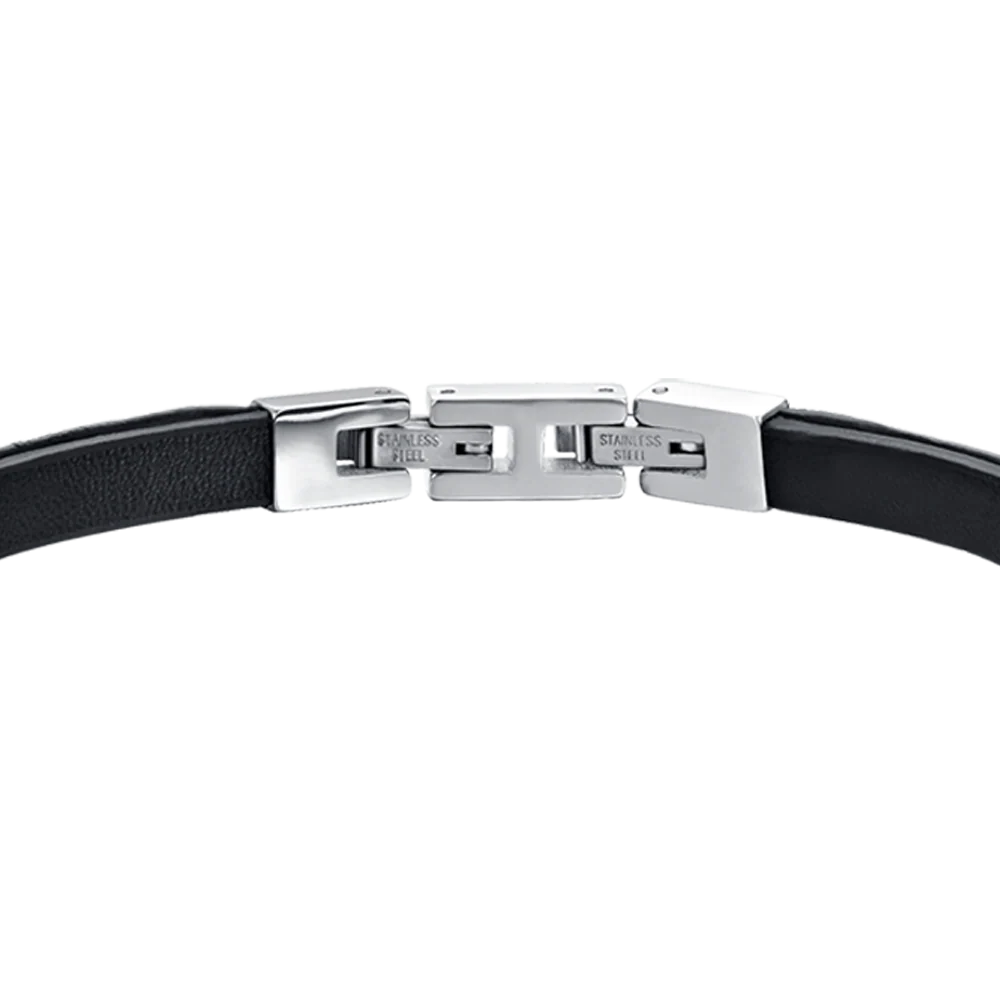 BRACCIALE UOMO IN CUOIO NERO CON ELEMENTI IN ACCIAIO - Image 5