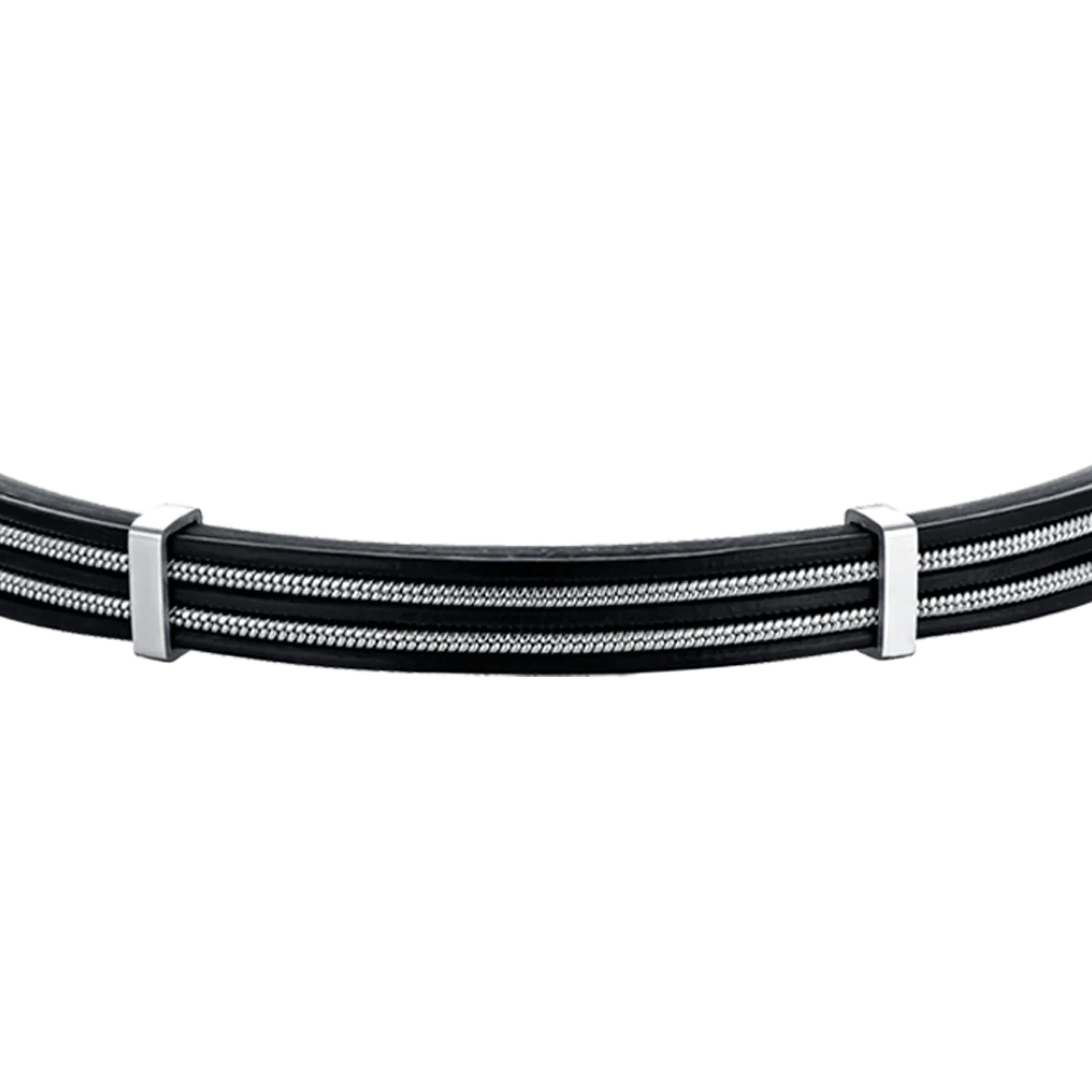 BRACCIALE UOMO IN CUOIO NERO CON ELEMENTI IN ACCIAIO - Image 4