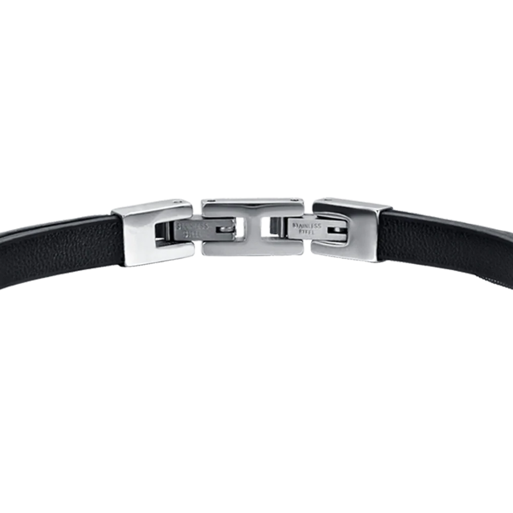 BRACCIALE UOMO IN CUOIO NERO CON ELEMENTI IN ACCIAIO - Image 5