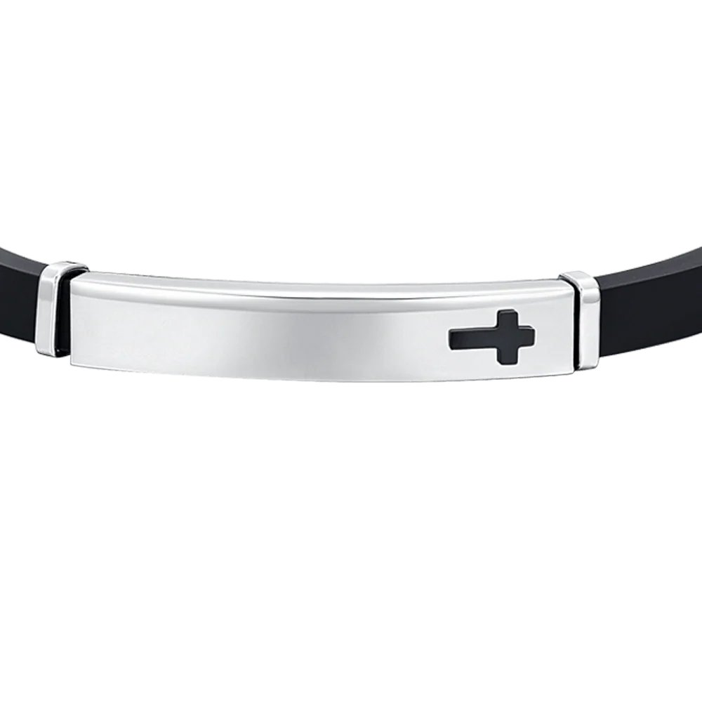 BRACCIALE UOMO IN SILICONE CON PIASTRA CON CROCE - Image 4