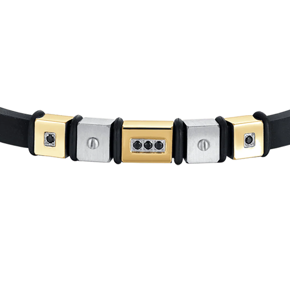 BRACCIALE UOMO IN SILICONE NERO CON ELEMENTI IN ACCIAIO E ACCIAIO IP GOLD - Image 4