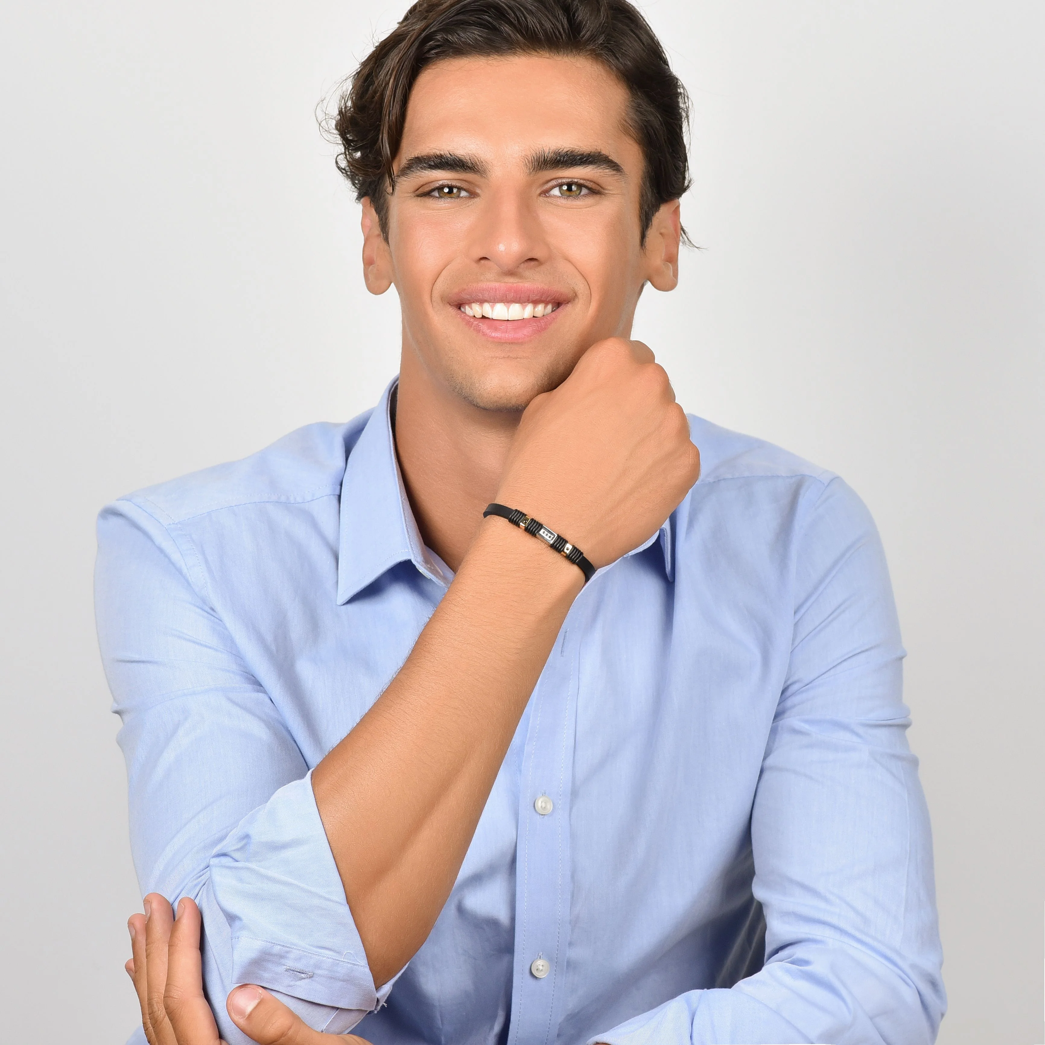 BRACCIALE UOMO IN SILICONE NERO CON ELEMENTI IN ACCIAIO IP NERO E IP GOLD - Image 3