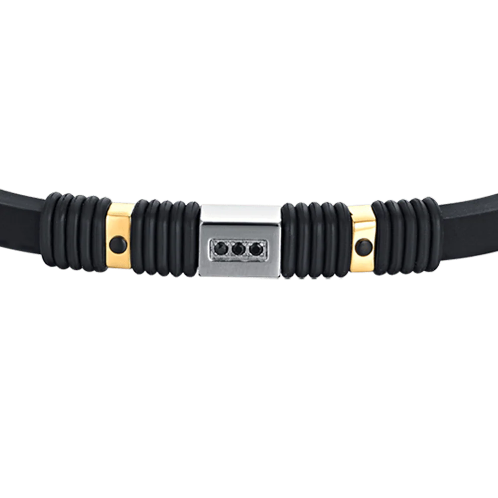 BRACCIALE UOMO IN SILICONE NERO CON ELEMENTI IN ACCIAIO IP NERO E IP GOLD - Image 4