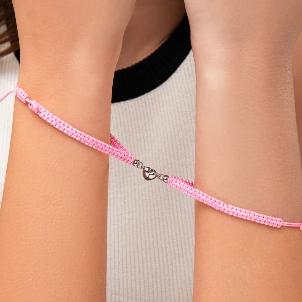 BRACCIALI DONNA E UOMO IN CORDA COREANA ROSA CON CUORE CALAMITATO - Image 3