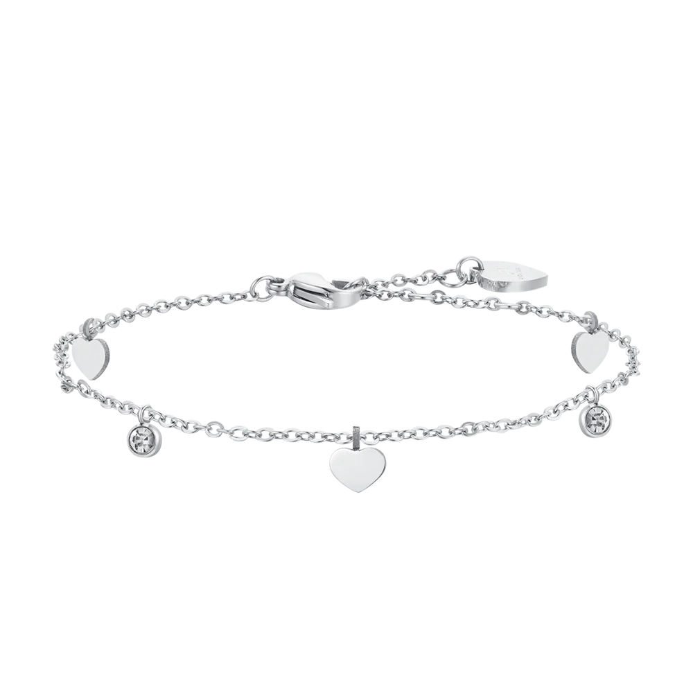 CAVIGLIERA DONNA IN ACCIAIO ZIRCONI E CUORI