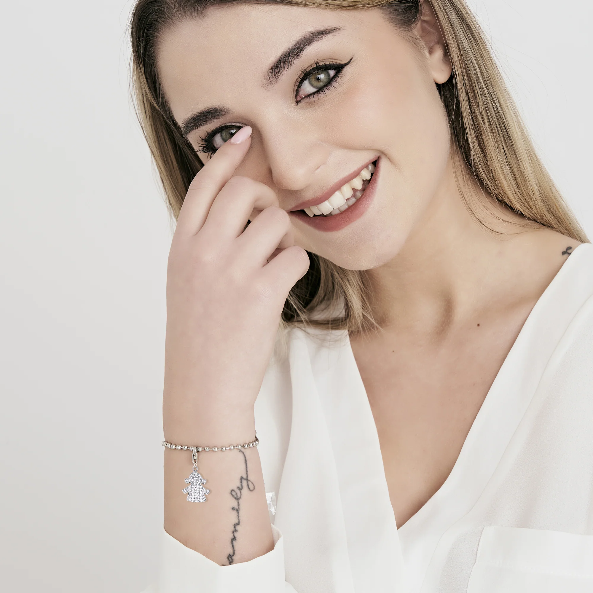 CHARM BIMBA IN ACCIAIO IP GOLD CON CRISTALI BIANCHI - Image 2