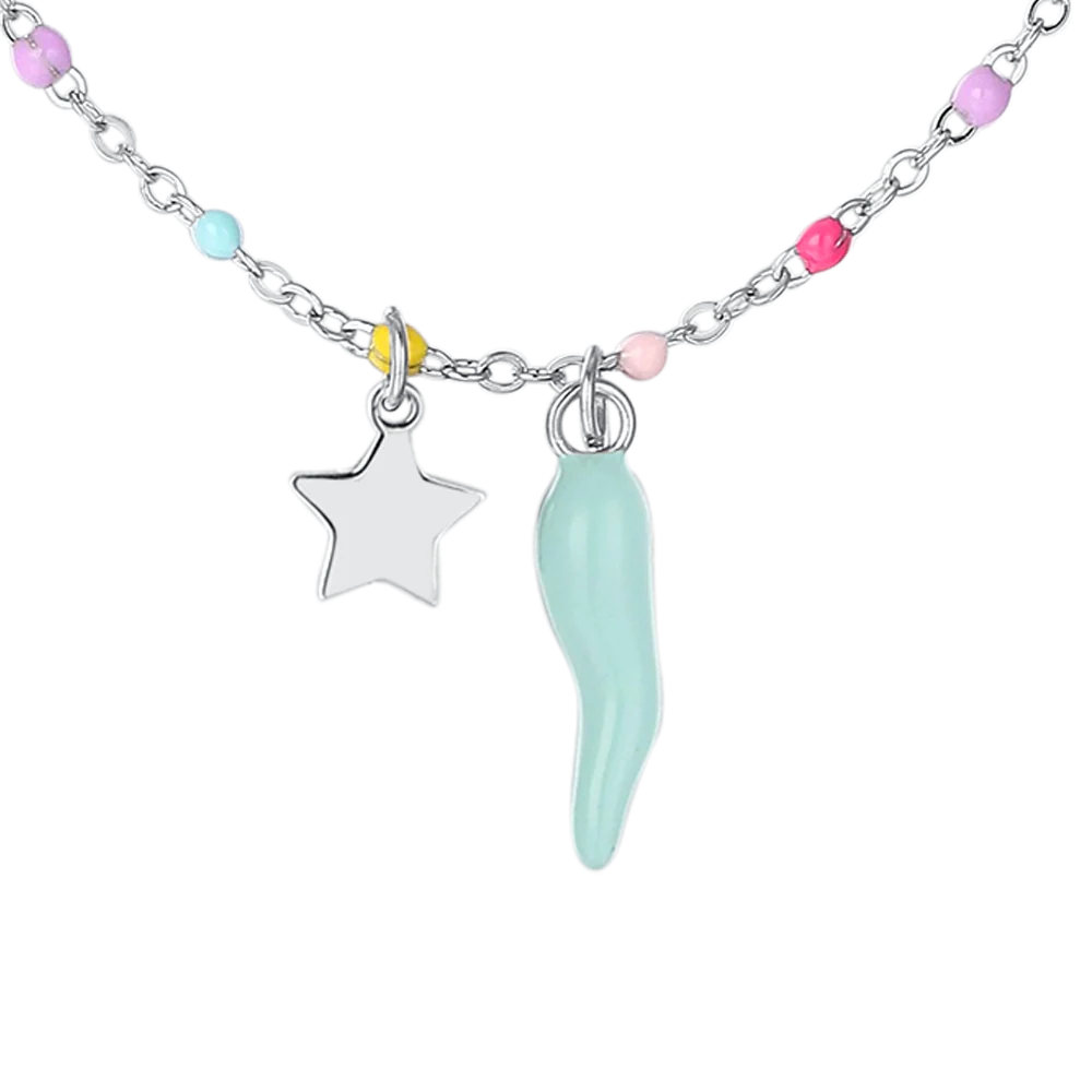 COLLANA BAMBINA IN ACCIAIO CON CORNO TURCHESE,STELLA ED ELEMENTI MULTICOLOR - Image 2
