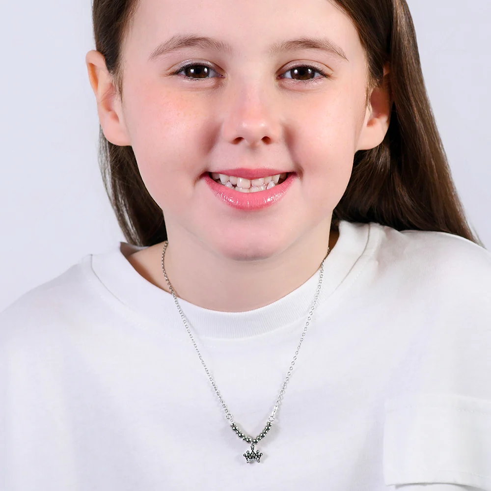 COLLANA BAMBINA IN ACCIAIO CON CORONA CON CRISTALLI BIANCHI - Image 3