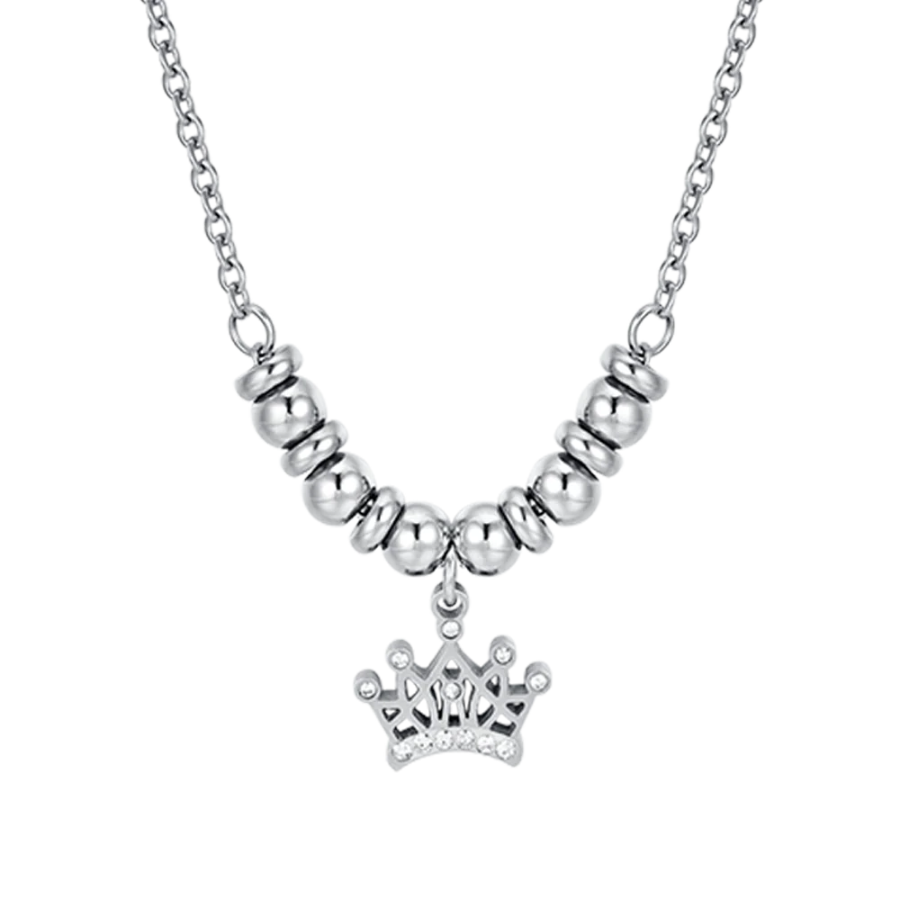 COLLANA BAMBINA IN ACCIAIO CON CORONA CON CRISTALLI BIANCHI - Image 4