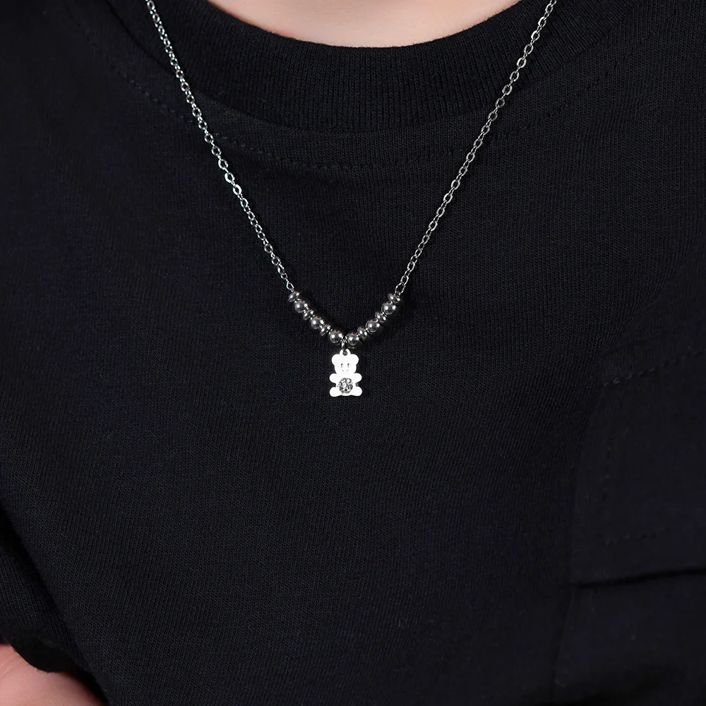 COLLANA BAMBINA IN ACCIAIO CON ORSETTO CON CRISTALLI BIANCHI - Image 2