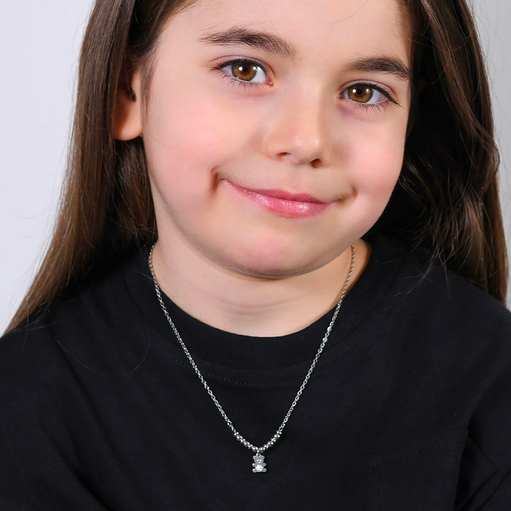 COLLANA BAMBINA IN ACCIAIO CON ORSETTO CON CRISTALLI BIANCHI - Image 3