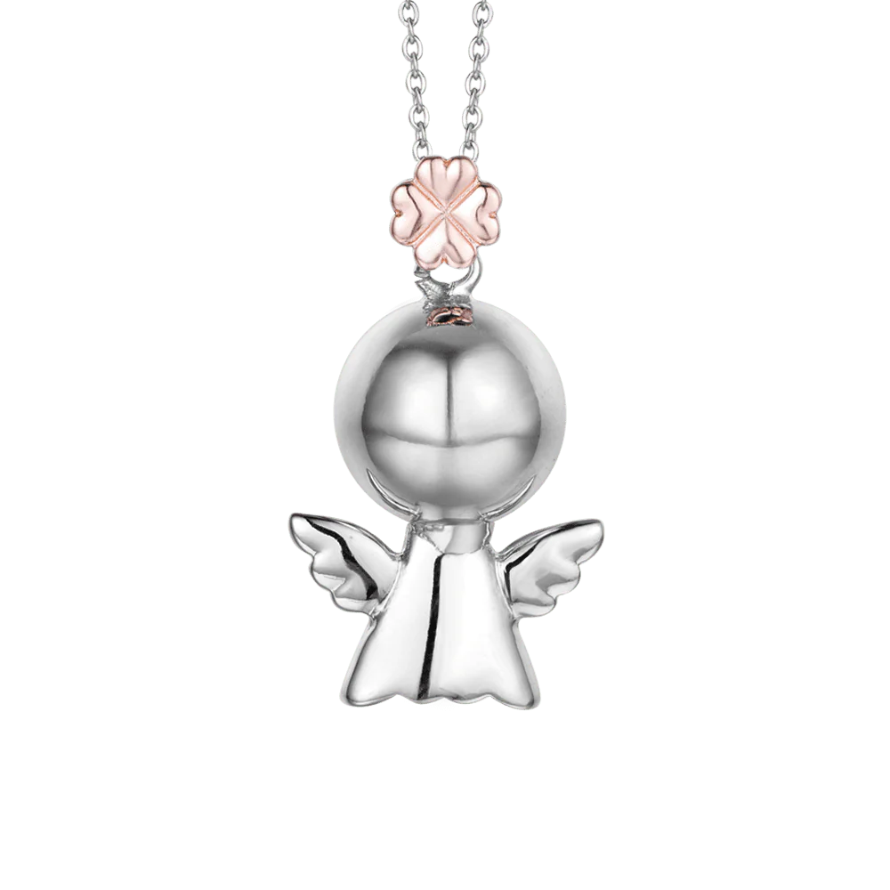 COLLANA CHIAMA ANGELI IN ACCIAIO, ANGIOLETTO IN METALLO CON QUADRIFOGLIO ROSE'