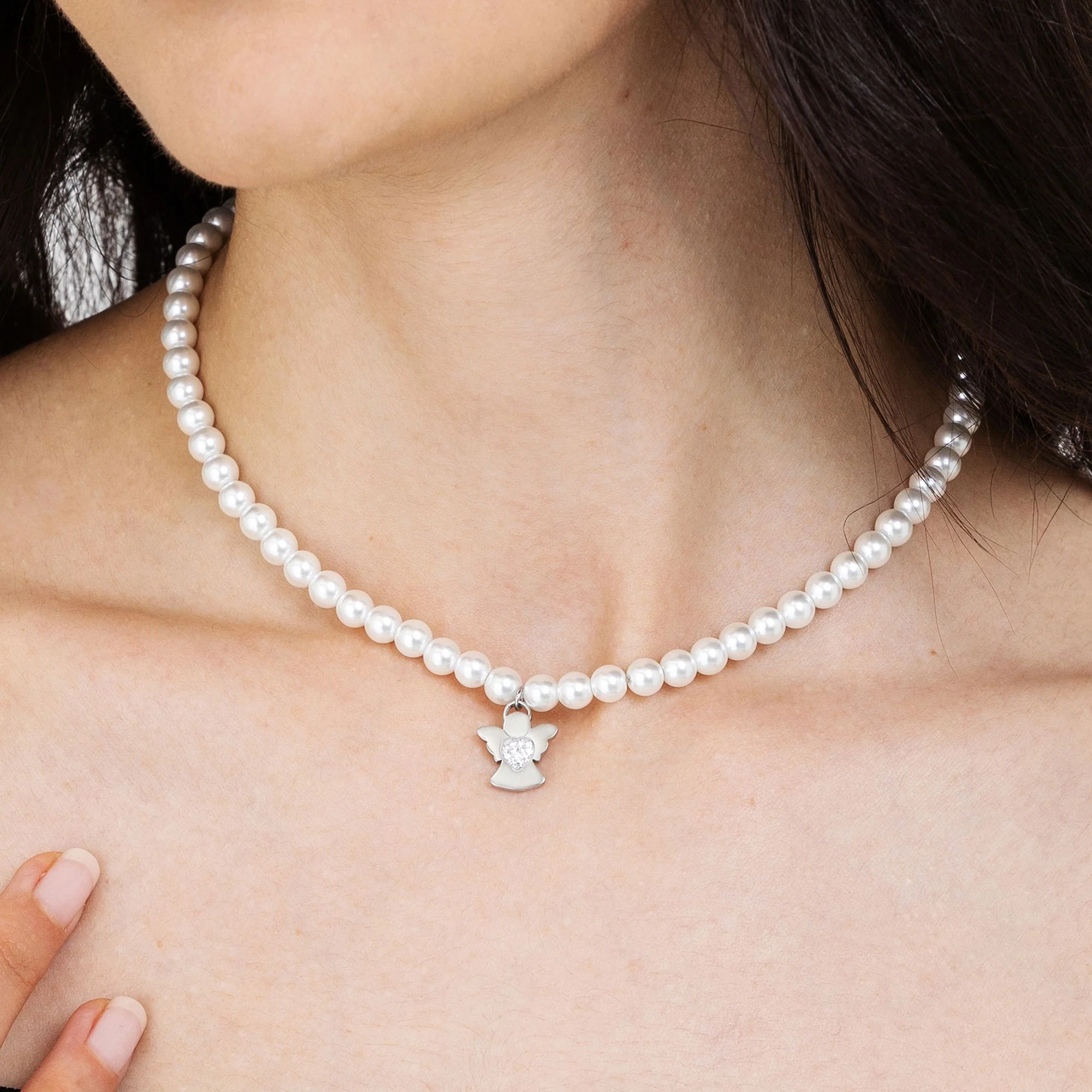 COLLANA DI PERLE BIANCHE DONNA CON ANGELO - Image 2