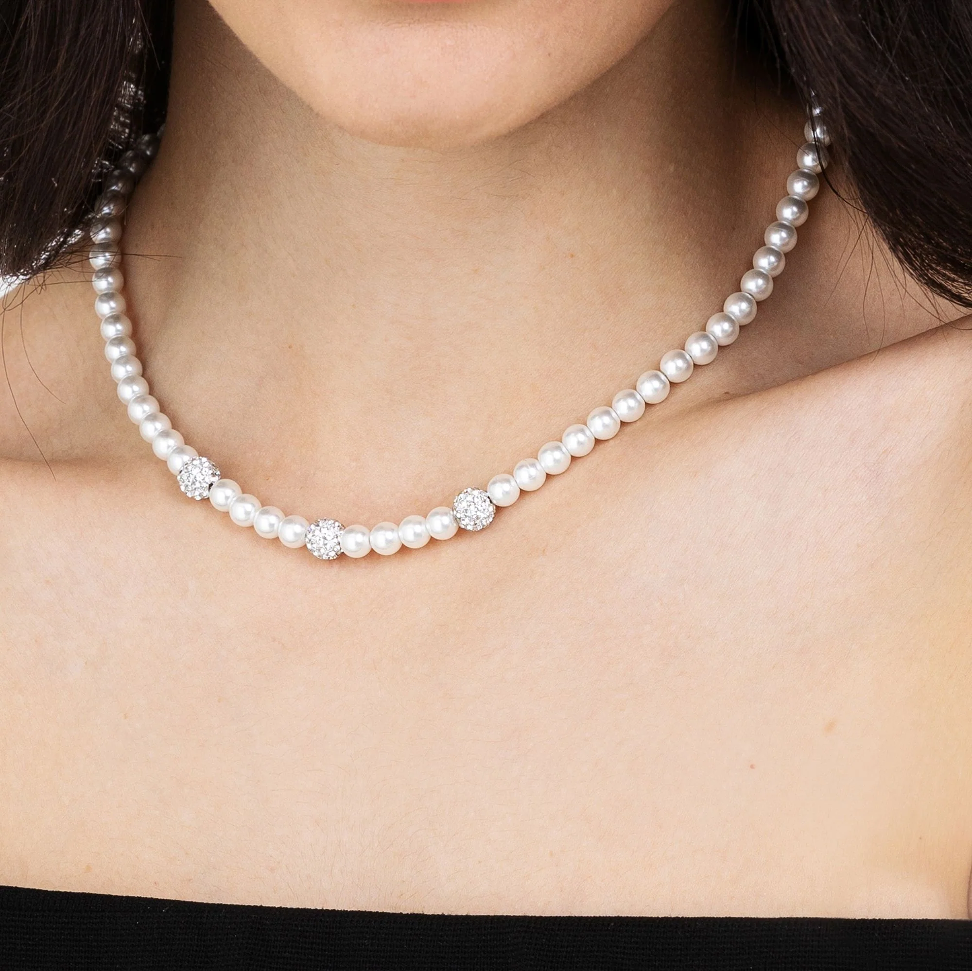 COLLANA DI PERLE DONNA CON CRISTALLI BIANCHI - Image 2