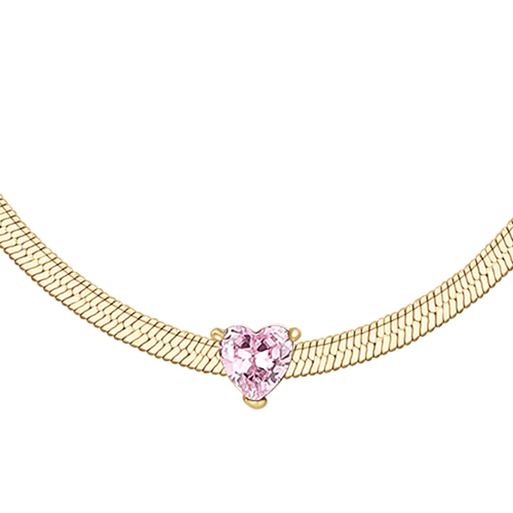 COLLANA DONNA IN ACCIAIO COLORE ORO CON ZIRCONE ROSA - Image 3