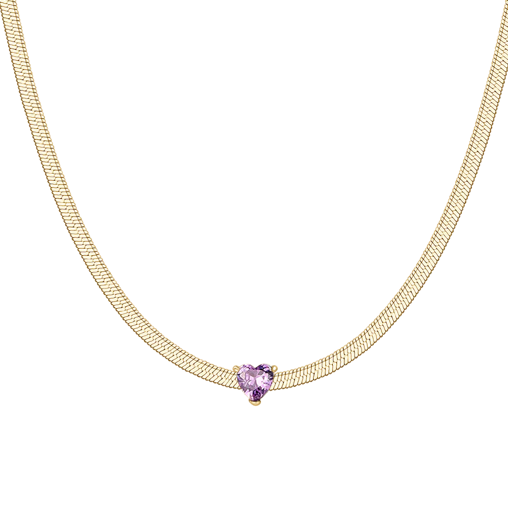 COLLANA DONNA IN ACCIAIO COLORE ORO CON ZIRCONE VIOLA