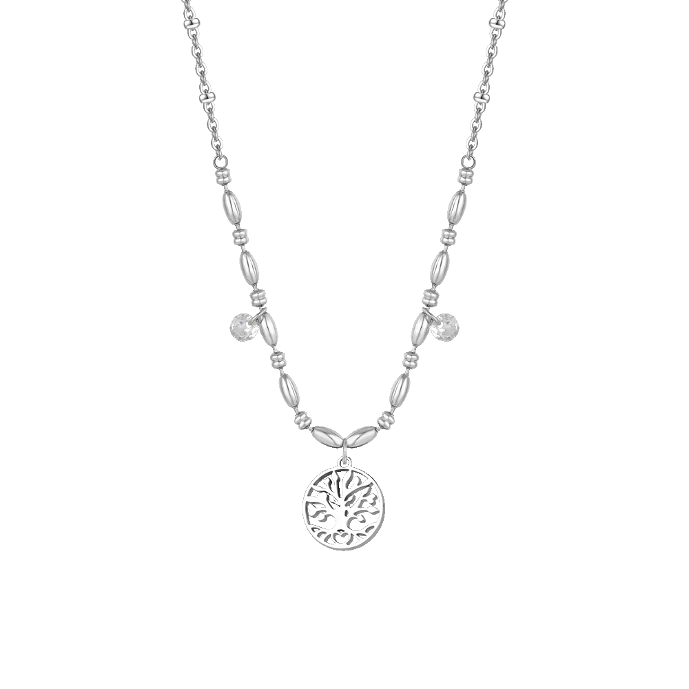 COLLANA DONNA IN ACCIAIO CON ALBERO DELLA VITA E ZIRCONI BIANCHI