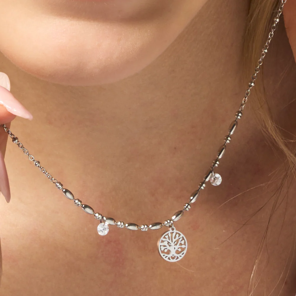 COLLANA DONNA IN ACCIAIO CON ALBERO DELLA VITA E ZIRCONI BIANCHI - Image 2