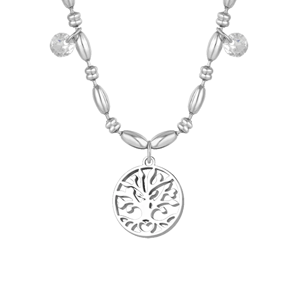 COLLANA DONNA IN ACCIAIO CON ALBERO DELLA VITA E ZIRCONI BIANCHI - Image 4