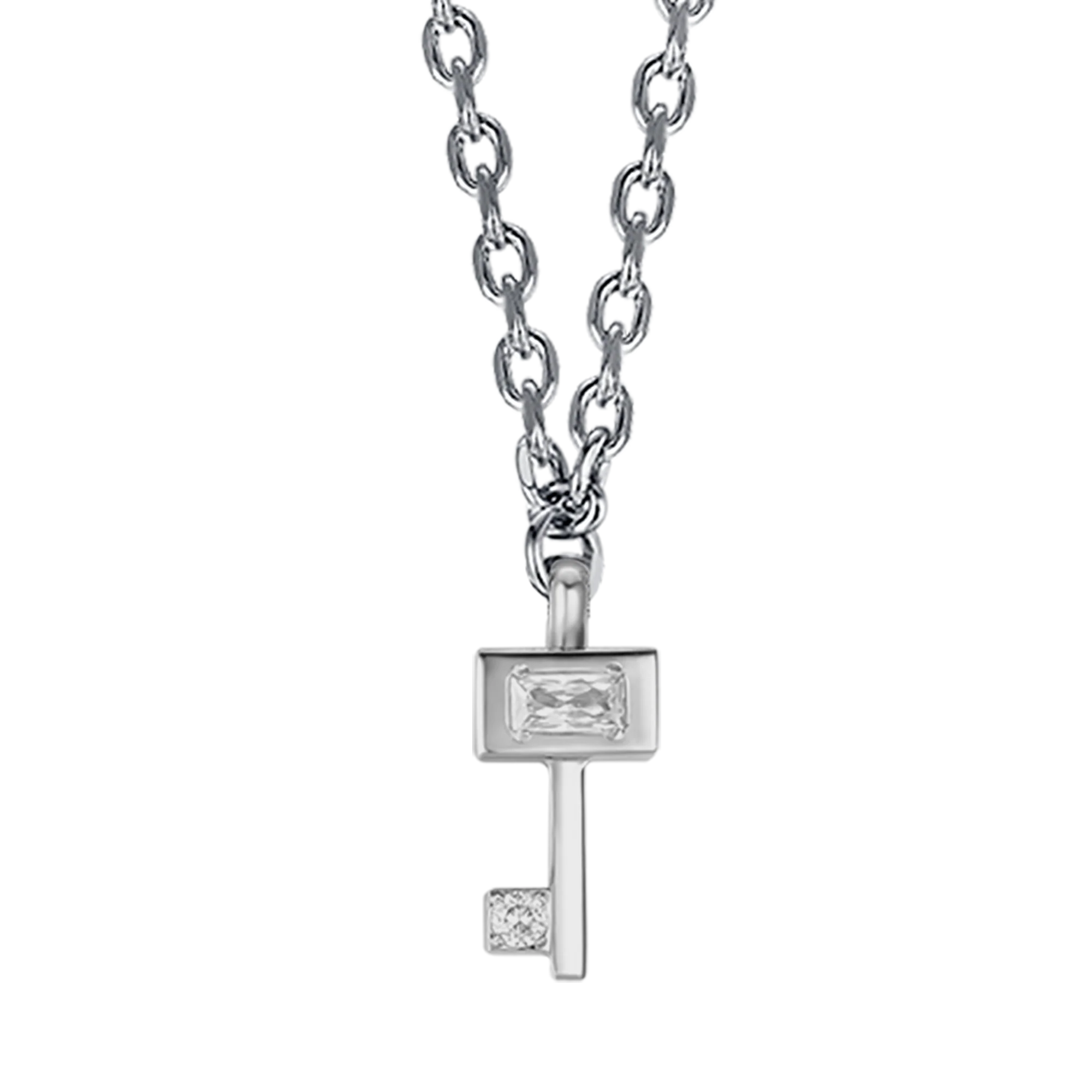 COLLANA DONNA IN ACCIAIO CON CHIAVE CON CRISTALLI BIANCHI - Image 4