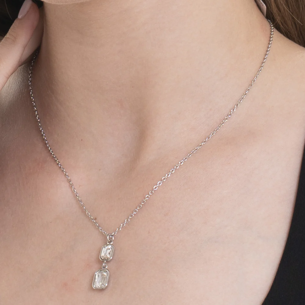 COLLANA DONNA IN ACCIAIO CON CRISTALLI BIANCHI - Image 2