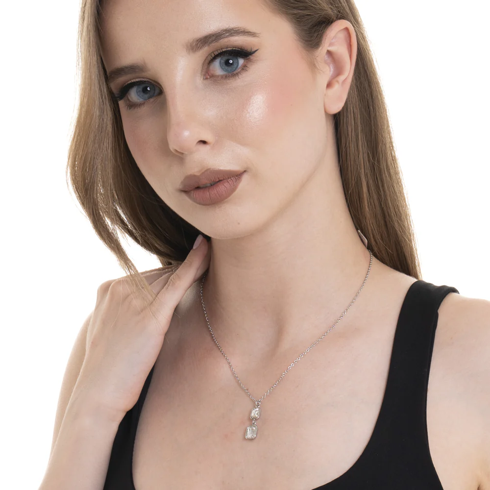 COLLANA DONNA IN ACCIAIO CON CRISTALLI BIANCHI - Image 3