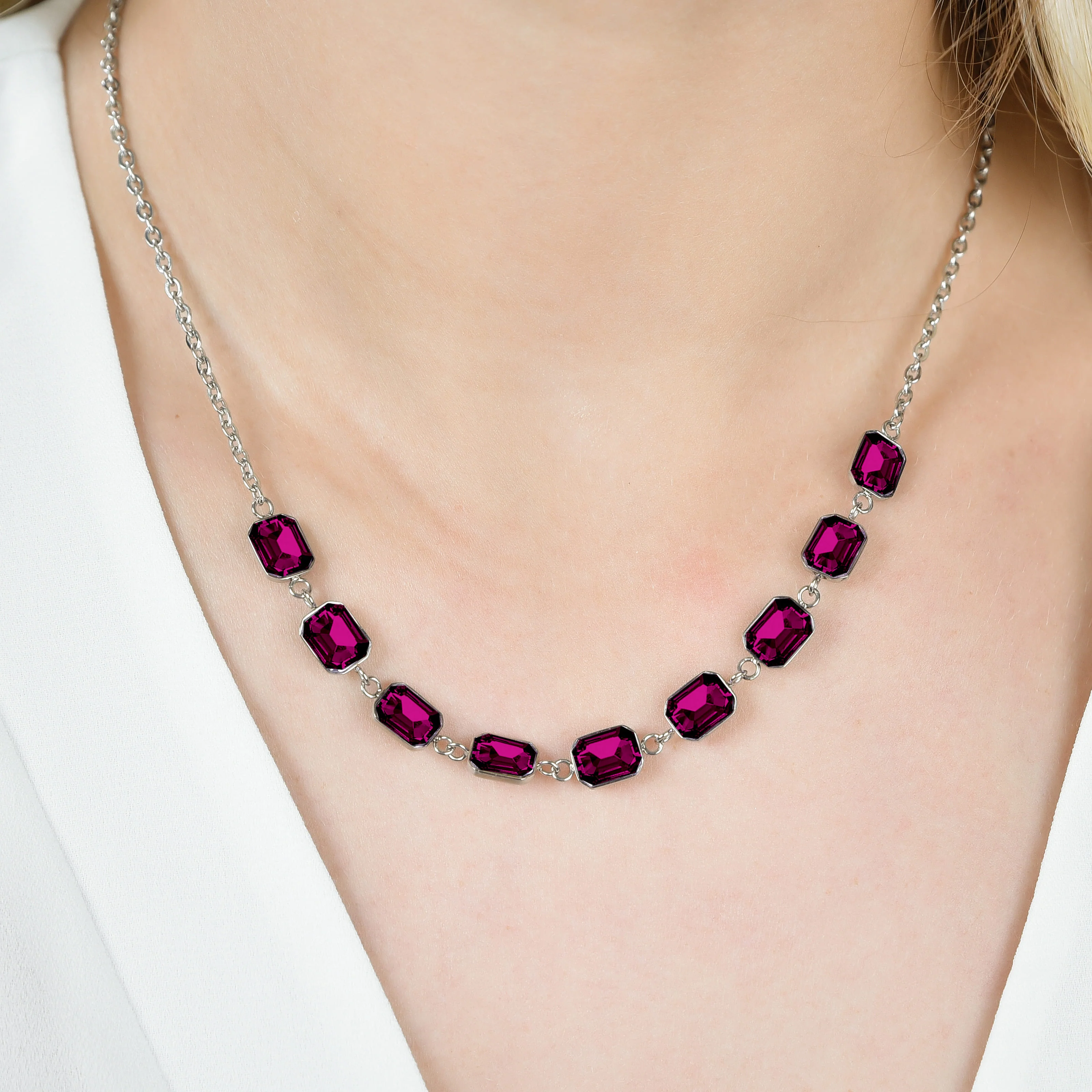 COLLANA DONNA IN ACCIAIO CON CRISTALLI FUCSIA - Image 2