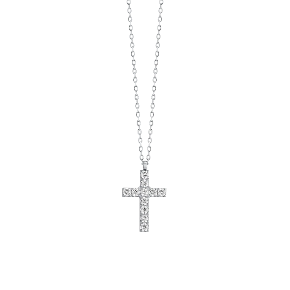 COLLANA DONNA IN ACCIAIO CON CROCE E ZIRCONI BIANCHI