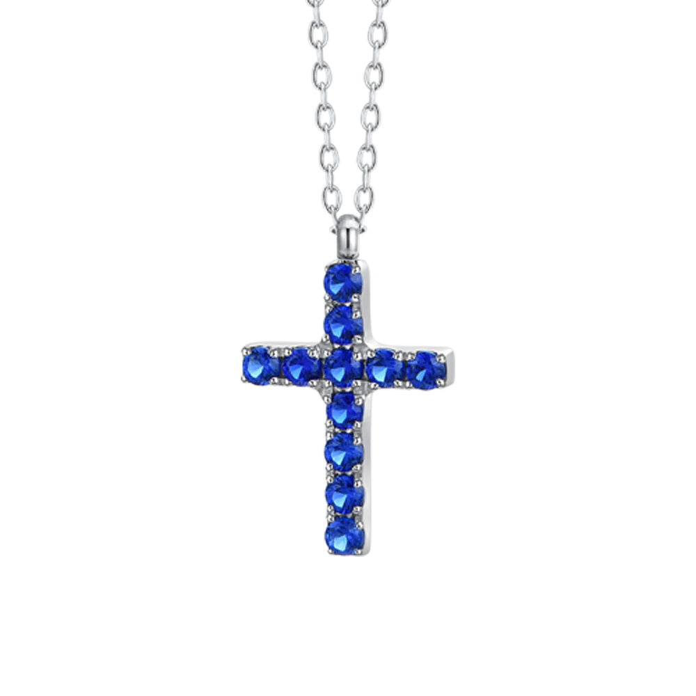 COLLANA DONNA IN ACCIAIO CON CROCE E ZIRCONI BLU - Image 4