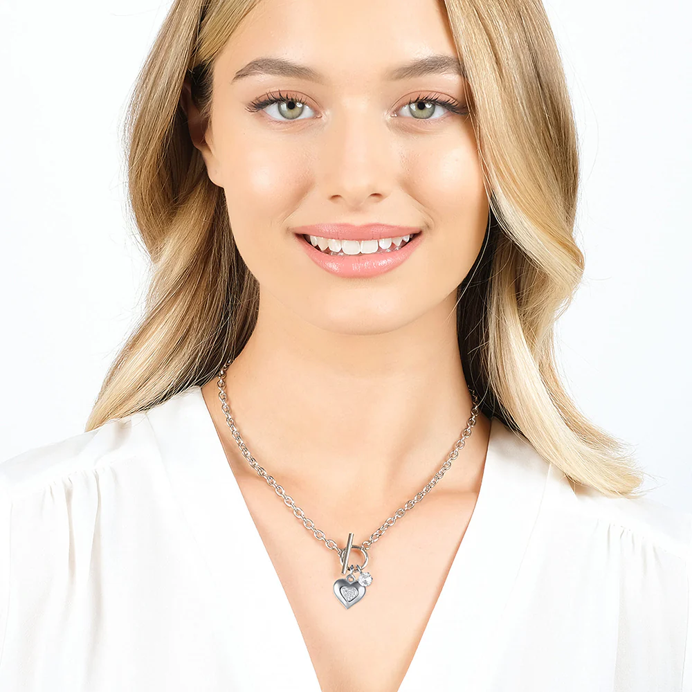 COLLANA DONNA IN ACCIAIO CON CUORE CON CRISTALLI BIANCHI - Image 3