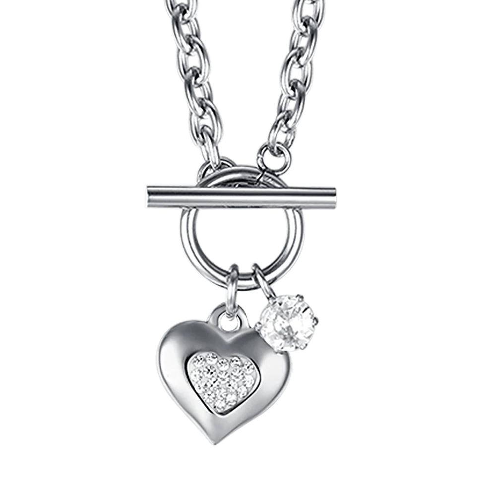 COLLANA DONNA IN ACCIAIO CON CUORE CON CRISTALLI BIANCHI - Image 4