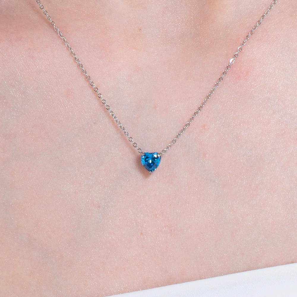 COLLANA DONNA IN ACCIAIO CON CUORE CRISTALLO BLU - Image 2