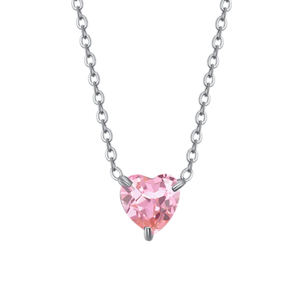 COLLANA DONNA IN ACCIAIO CON CUORE CRISTALLO ROSA - Image 4