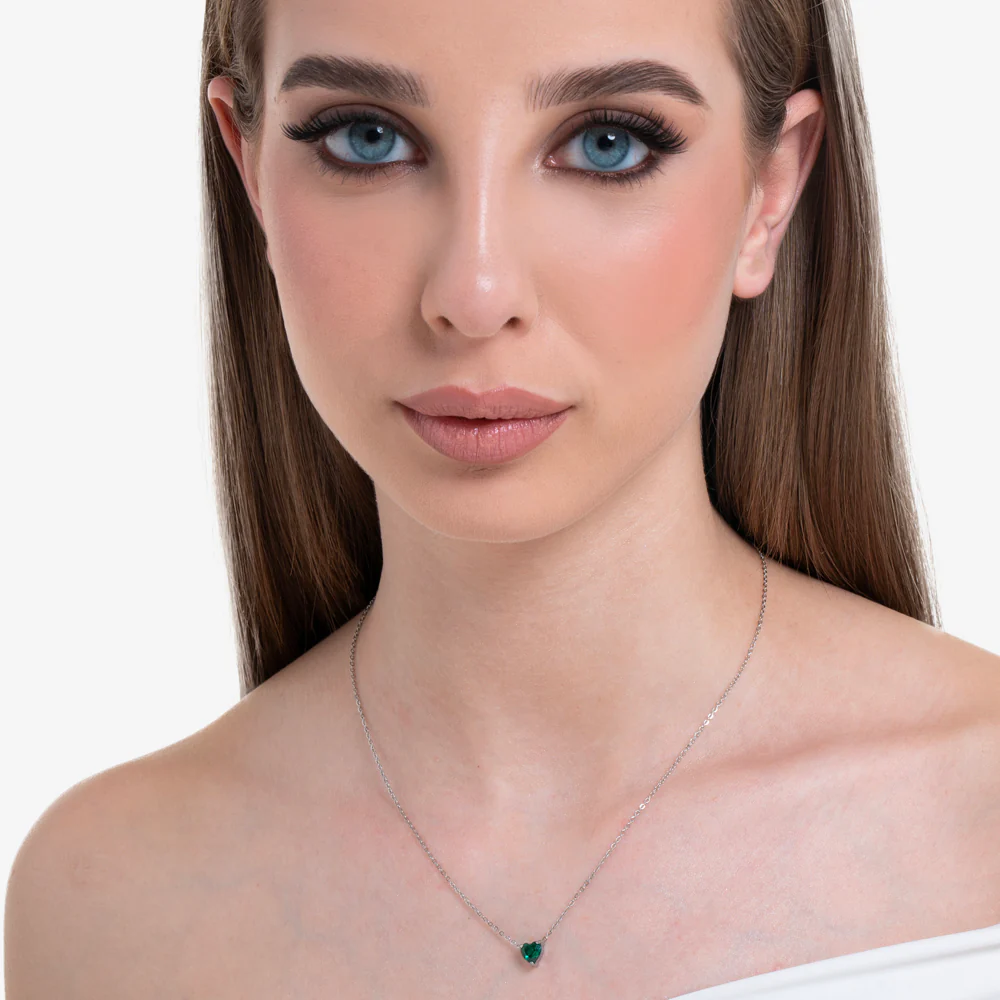 COLLANA DONNA IN ACCIAIO CON CUORE CRISTALLO VERDE - Image 3
