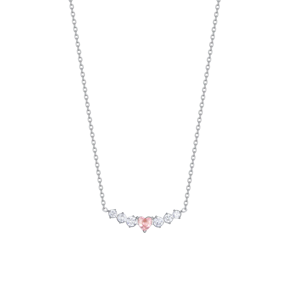 COLLANA DONNA IN ACCIAIO CON CUORE ROSA E CRISTALLI BIANCHI